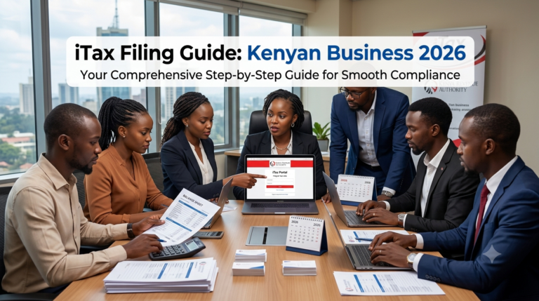 create for me a proffessional faetured in jpeg or jpg image for my blog post with a focus keyword-----iTax filing guide Kenya business 2026